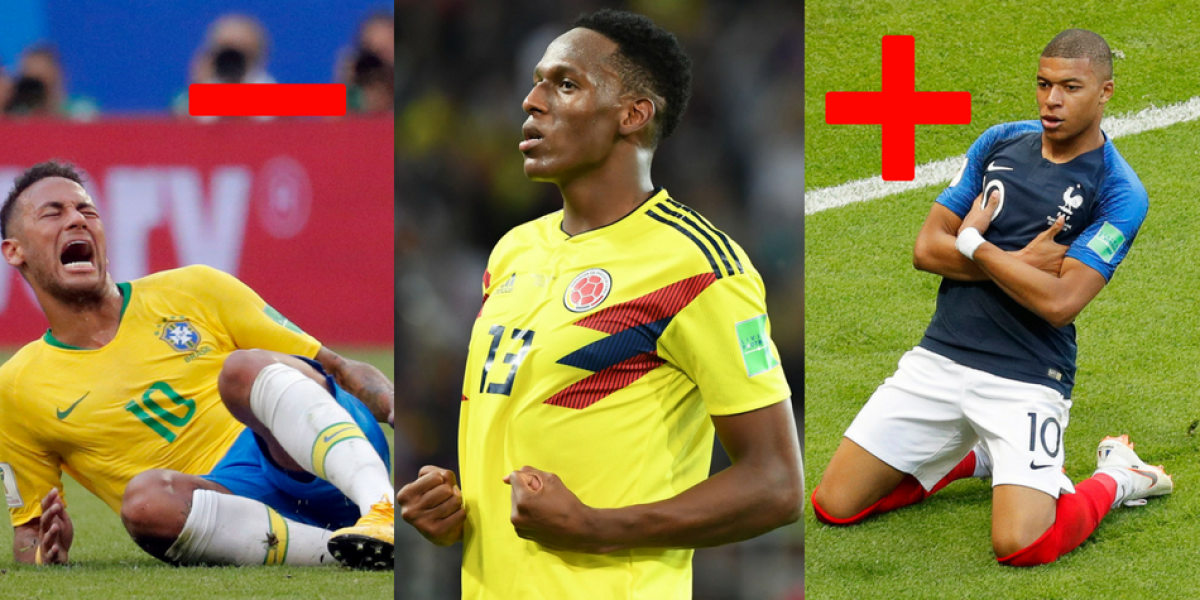 Neymar, Yerry Mina, Mbappé, futbolistas que disputan el Mundial de Rusia 2018.