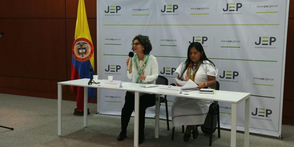 Las magistradas Julieta Lemaitre y Belkis Izquierdo explicando la prioridad en Nariño