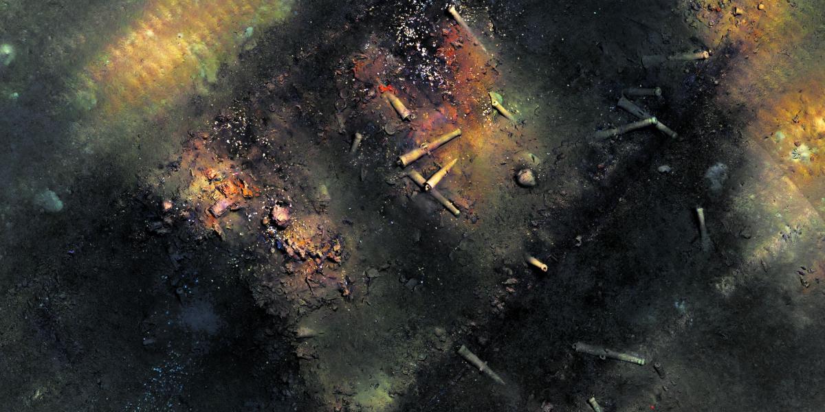 Esta imagen hace parte de 6.000 fotos tomadas por un robot a 600 metros de profundidad en el mar Caribe colombiano a los restos del galeón San José.
. Cada foto se hizo a 80 centímetros de los objetos. FOTO: PROPIEDAD DEL INSTITUTO COLOMBIANO DE ANTROPOLOGÍA E HISTORIA (ICANH)