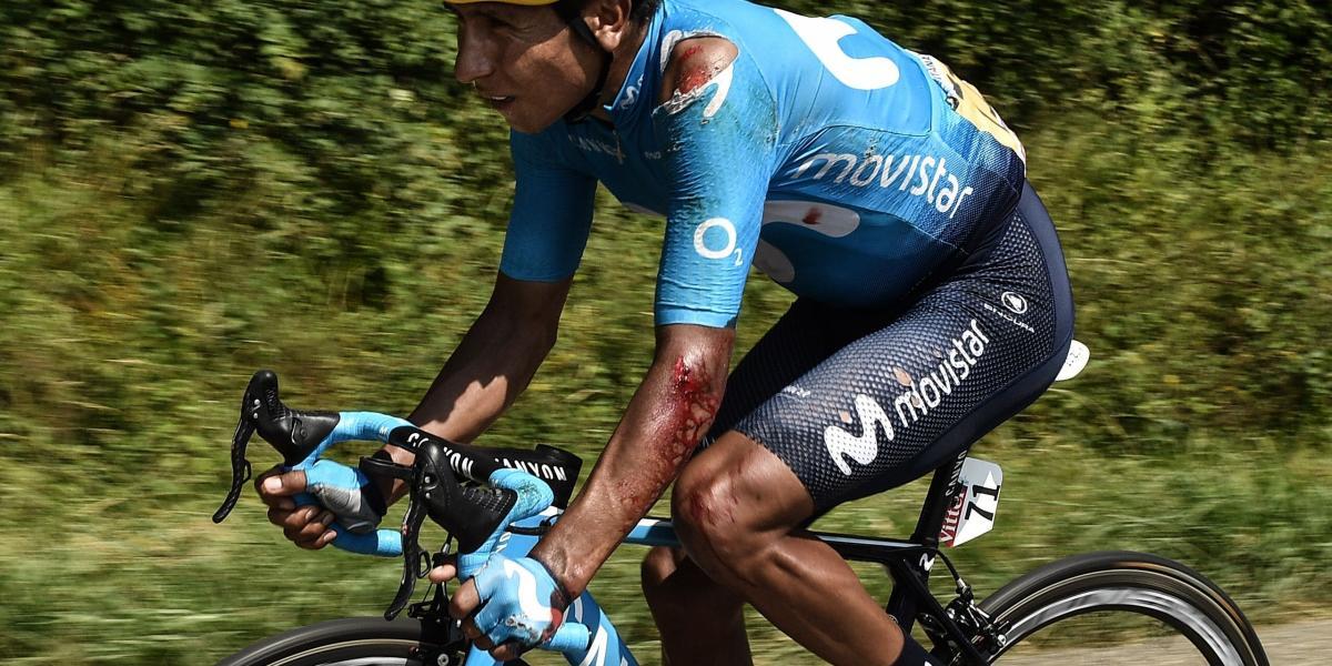 Heridas de Nairo Quintana tras la caída en la etapa 18.
