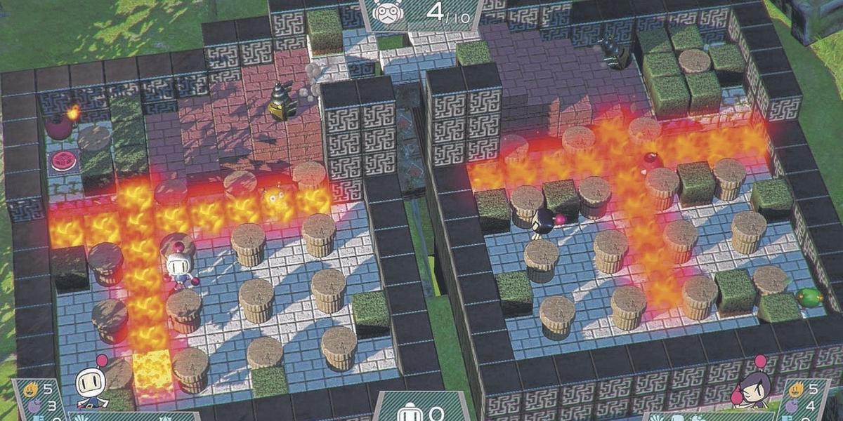 El modo batalla de Super Bomberman R permite partidas en línea entre un máximo de 8 jugadores distribuidos en 4 consolas.