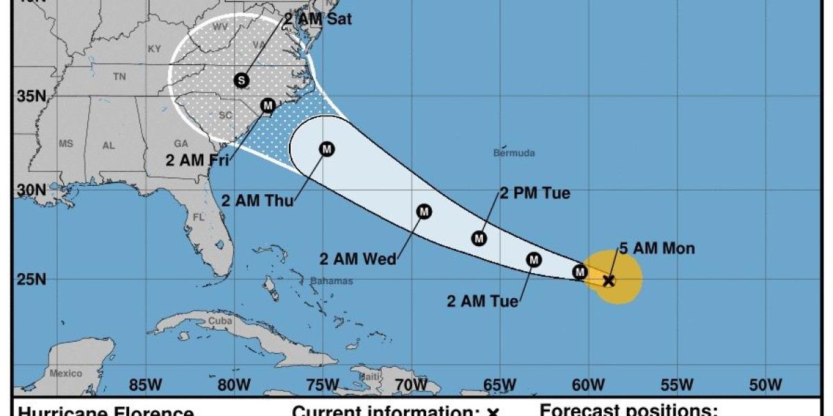 El Centro Nacional de Huracanes (NHC) de EE. UU. prevé que el huracán Florence alcance este lunes la categoría 3 mientras se aproxima a Las Carolinas, en el sureste del país, al tiempo que los ciclones Helene e Isaac continúan fortaleciéndose en el Atlántico.