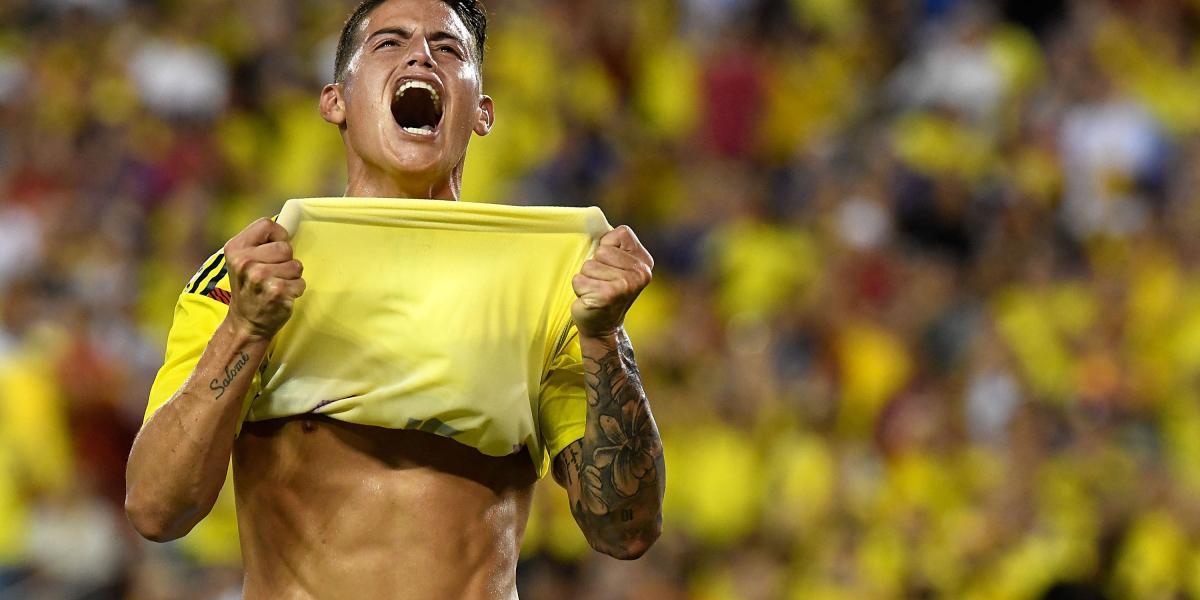 El colombiano James Rodríguez celebra luego de anotar un gol hoy, jueves 11 de octubre de 2018, durante un partido amistoso entre Colombia y EE.UU., en Tampa, Florida (EE.UU.).