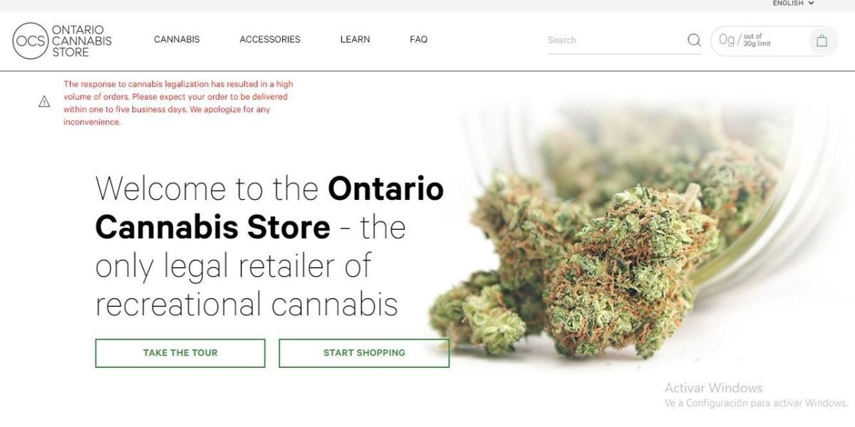 Página de comercialización de marihuana en Canadá