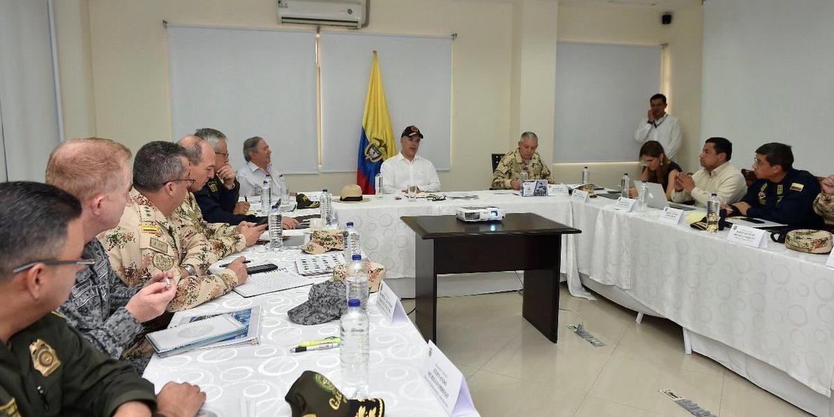 Consejo de Seguridad del presidente Iván Duque con la cúpula militar en Santa Marta.