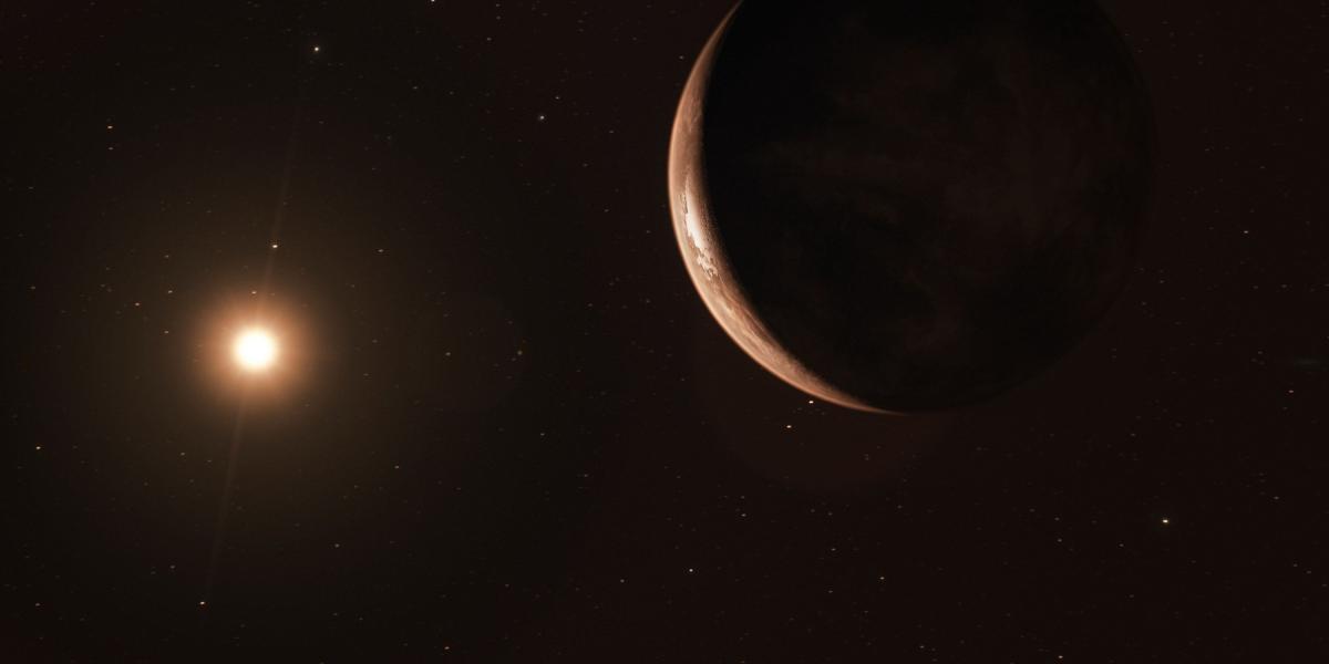lustración que muestra un planeta al menos 3,2 veces mayor que la Tierra, en la órbita de la estrella más cercana al Sol, Proxima B, al que que han llamado Bernard b.