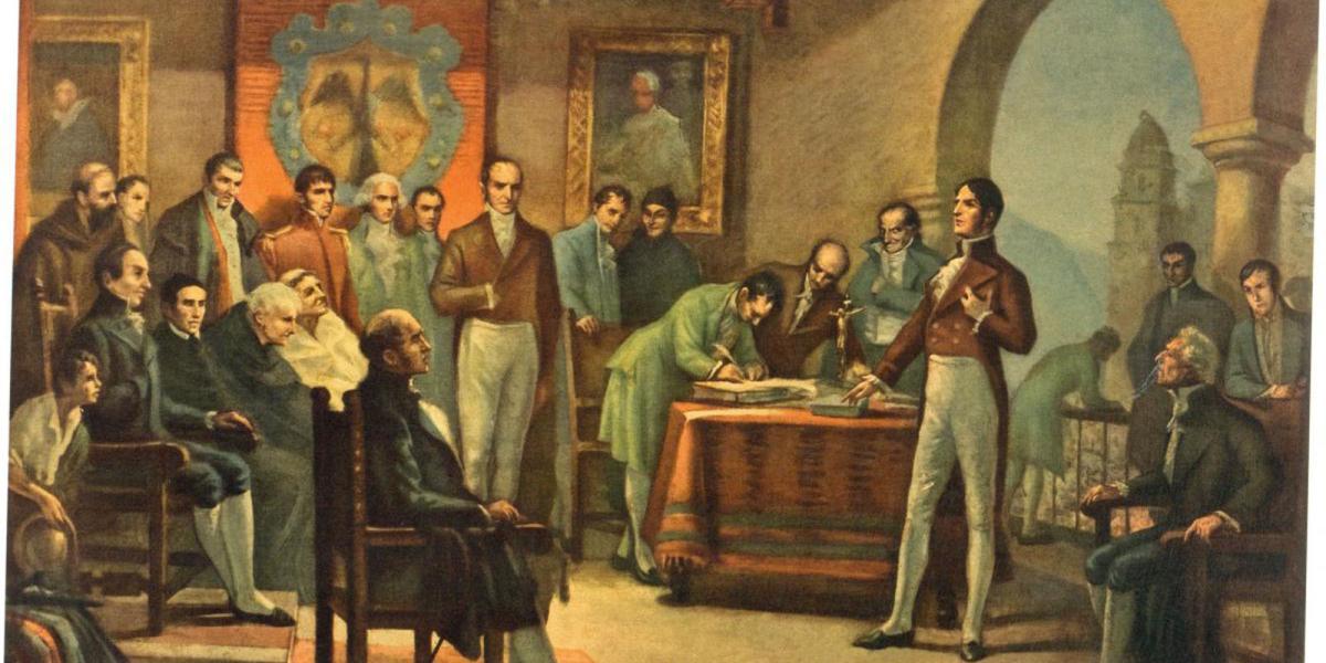 Óleo de Coroliano Leudo: ‘Firma del acta de independencia de la Nueva Granada’.