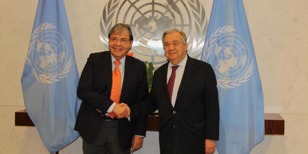 El canciller colombiano, Carlos Holmes Trujillo, se reunió ayer en Nueva York con el secretario general de la ONU, António Guterres.