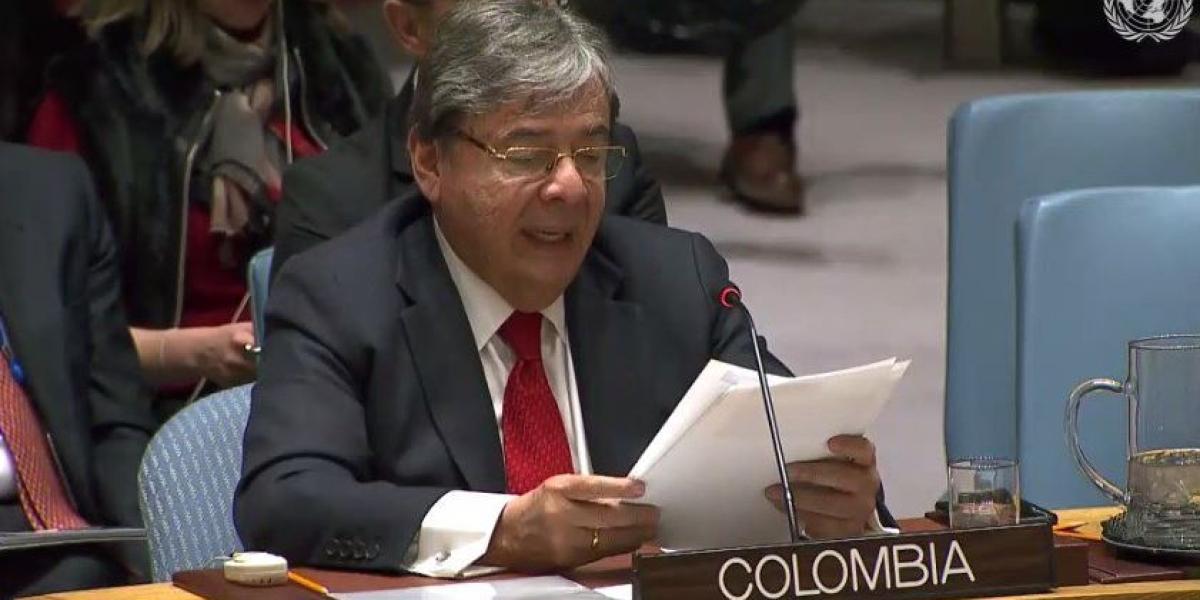 El canciller Carlos Holmes Trujillo durante la reunión del Consejo de Seguridad de la ONU