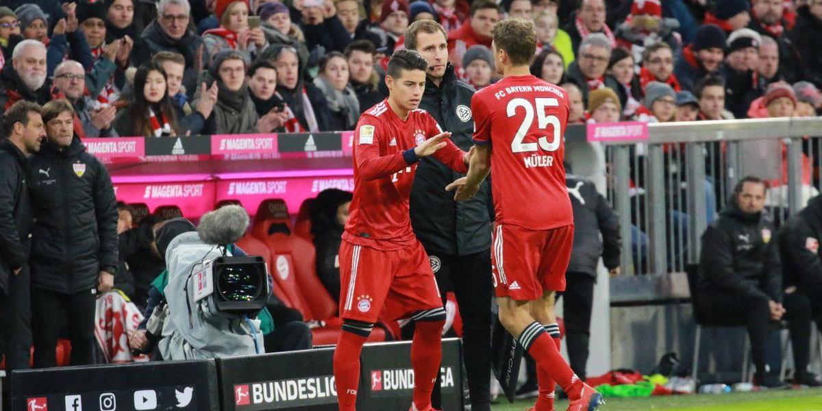 James Rodríguez ingresó al minuto 75 en el partido del Bayern contra Stuttgart.