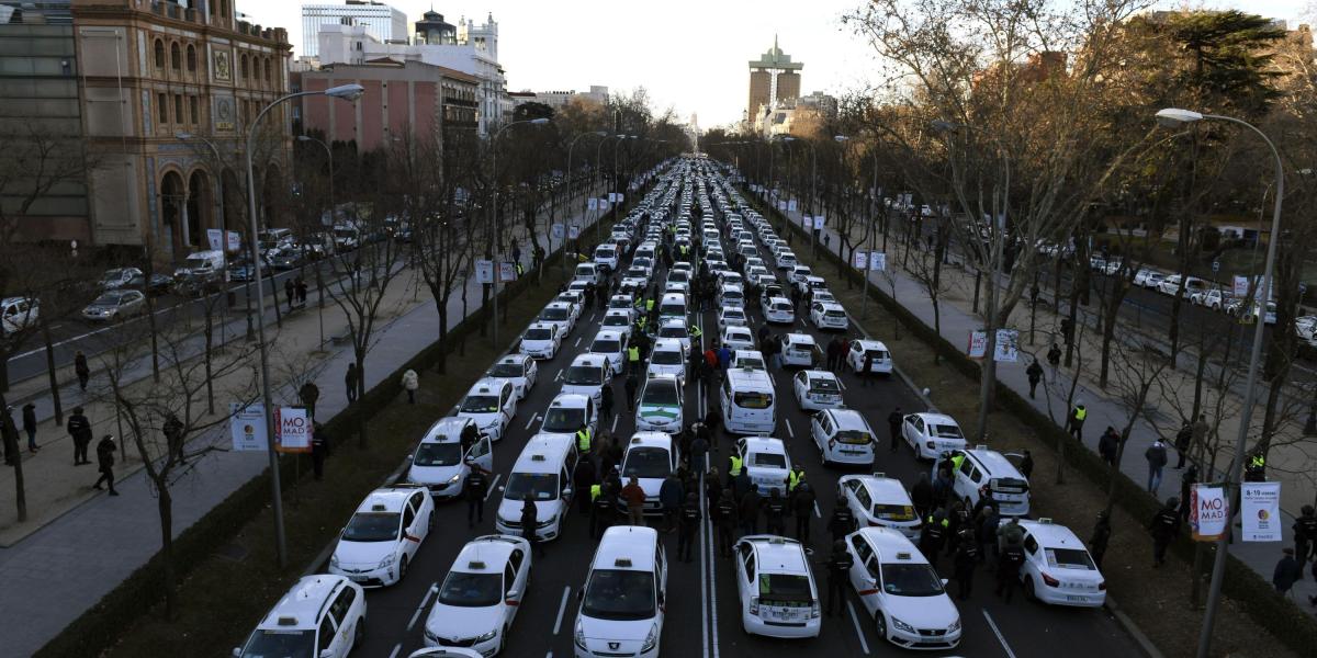 Protestas de taxistas en Madrid.