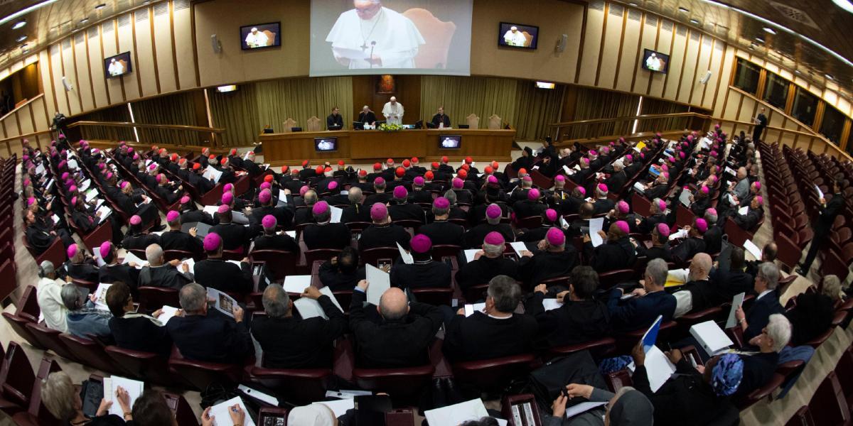 El Papa Francisco se dirige a los asistentes de la cumbre, entre ellos 104 altos mandos de la Iglesia.