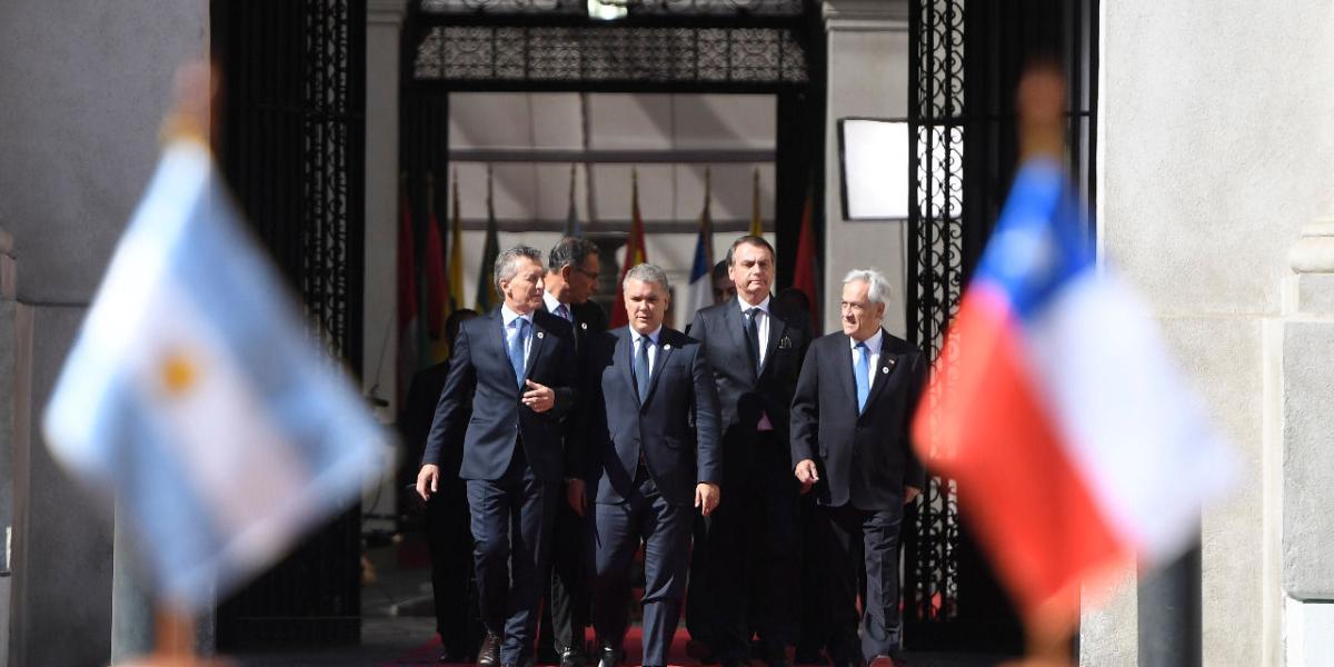 Los presidentes, de Argentina, Mauricio Macri; de Perú, Martín Vizcarra; de Colombia, Iván Duque; de Brasil, Jair Bolsonaro, y de Chile, Sebastián Piñera.
