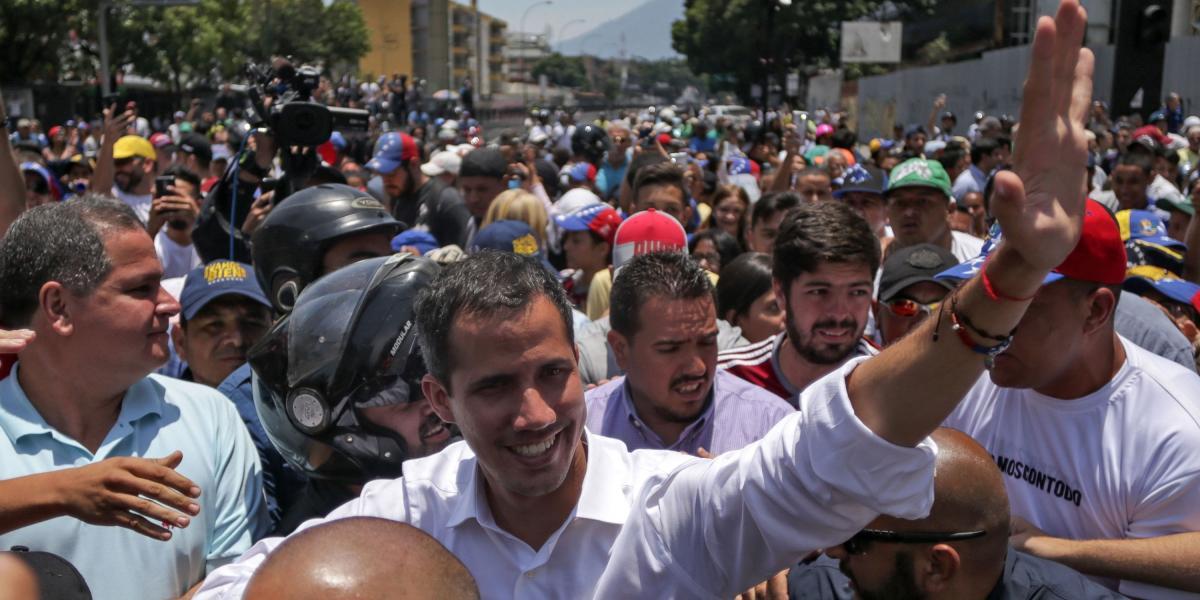 Juan Guaidó, presidente encargado de Venezuela, en las marchas del primero de mayo en Caracas.