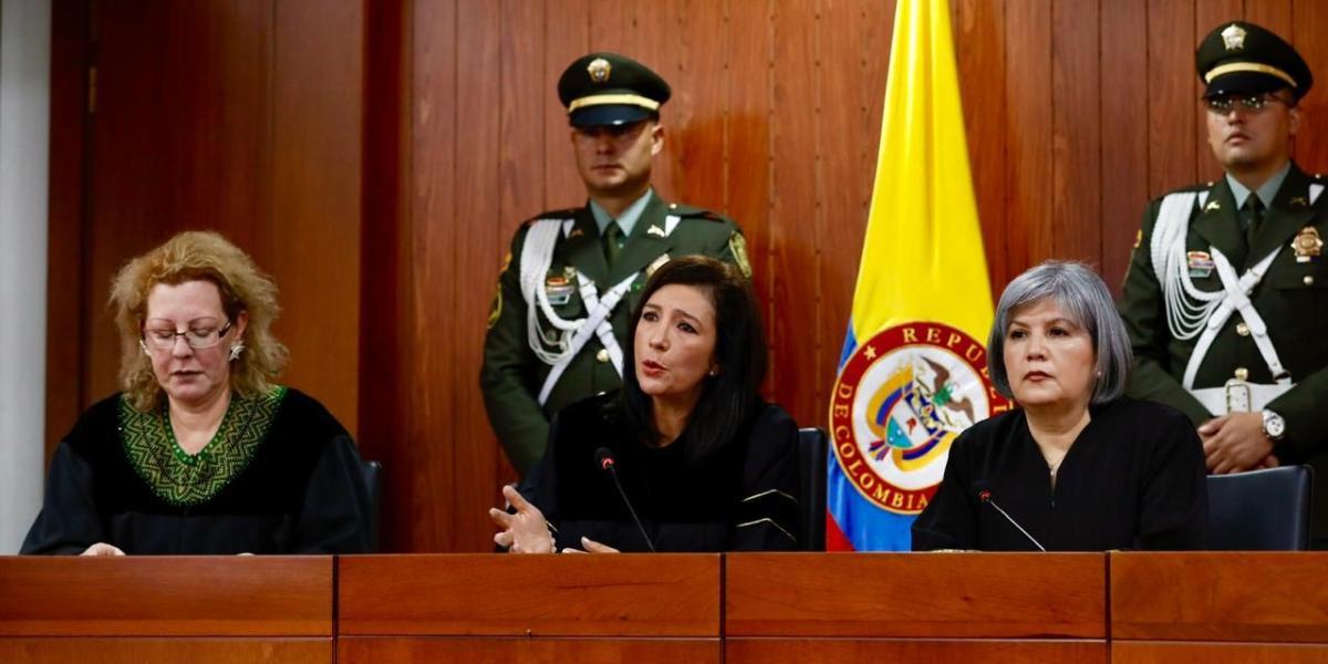 Las presidentas del Consejo de Estado, Lucy Bermúdez, de la Corte Constitucional, Gloria Ortiz, y de la JEP, Patricia Linares hablan sobre presión a cortes.
