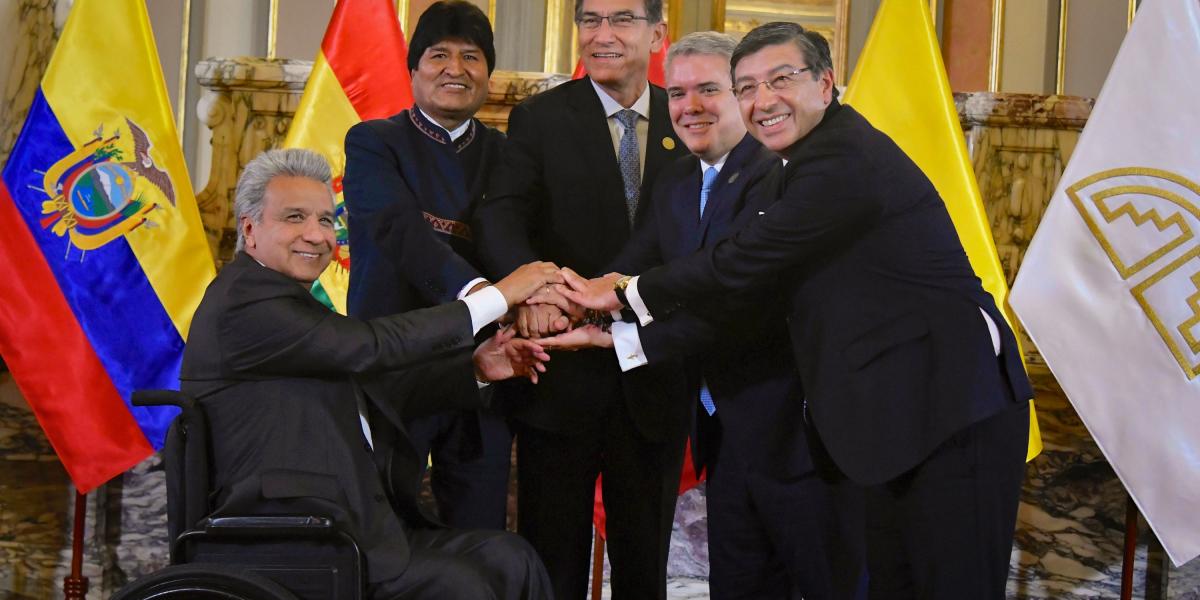 En Lima se reunieron los presidentes de Ecuador, Lenin Moreno; Bolivia, Evo Morales; Perú, Martín Vizcalla; Colombia, Iván Duque y Jorge Hernando Pedraza, secretario general de la CAN.