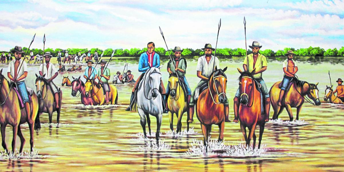 Cuadro del pintor araucano Arnoldo Álvarez en el cual se representa el paso de la tropa libertadora por el río Arauca, en la frontera entre Venezuela y Colombia.