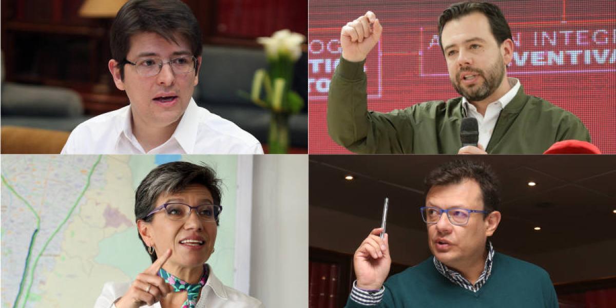 Los candidatos Miguel Uribe, Carlos Fernando Galán, Claudia López y Hollman Morris.