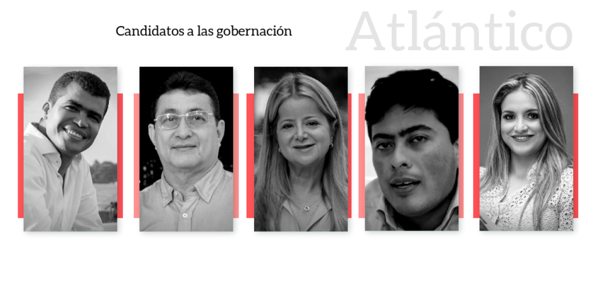 Rodney Darío Castro, Carlos Julio Dennis, Elsa Noguera, Nicolás Petro y Diana Macías, candidatos a la Gobernación del Atlántico.