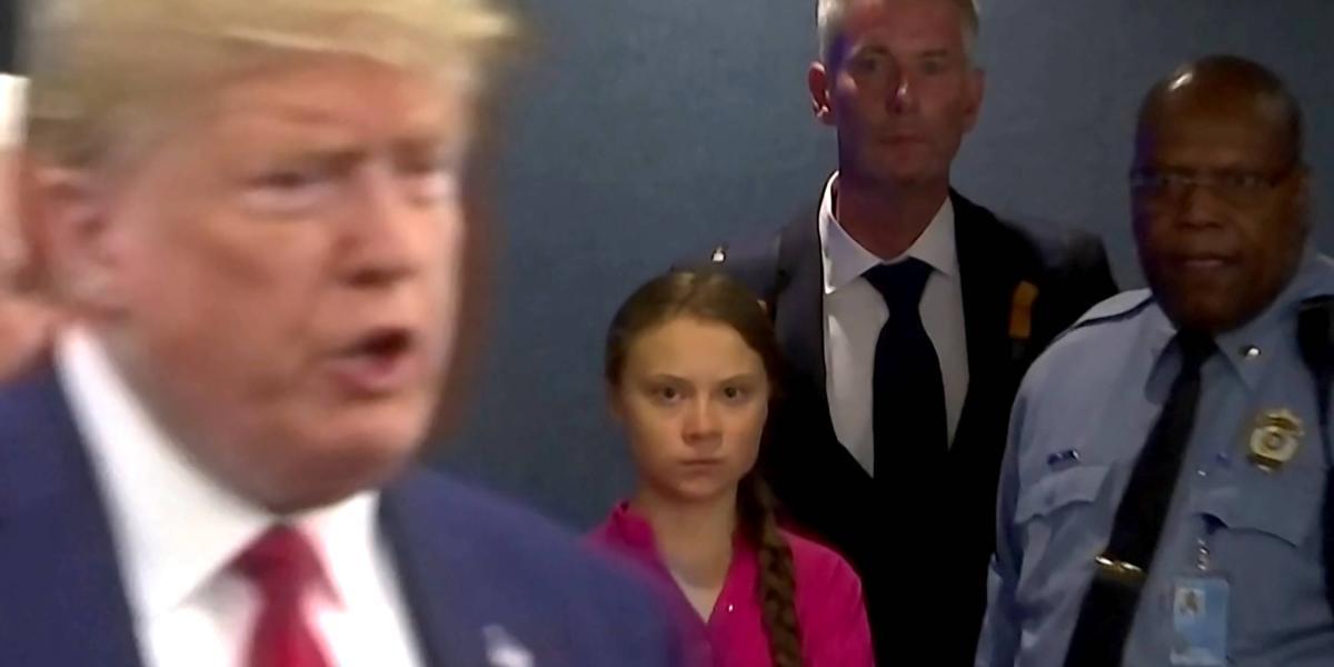 La activista sueca Greta Thunberg fue testigo, en primera línea, de la sorpresiva visita de Donald Trump.