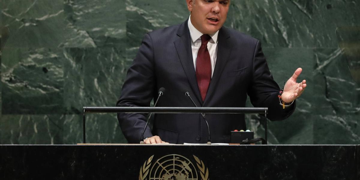 El presidente Duque durante su intervención en la Asamblea de la ONU, en Nueva York.