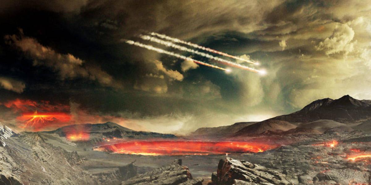 Un artista de la NASA imagina de esta forma cómo fue el bombardeo de meteoritos contra la Tierra antigua. Algunos científicos creen que esos impactos trajeron a nuestro planeta agua y otros componentes esenciales para la vida.
