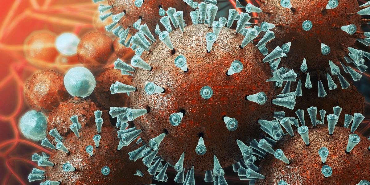 Ilustración de un coronavirus en la que se destacan sus proyecciones proteícas que sirven para adherirse a las células.