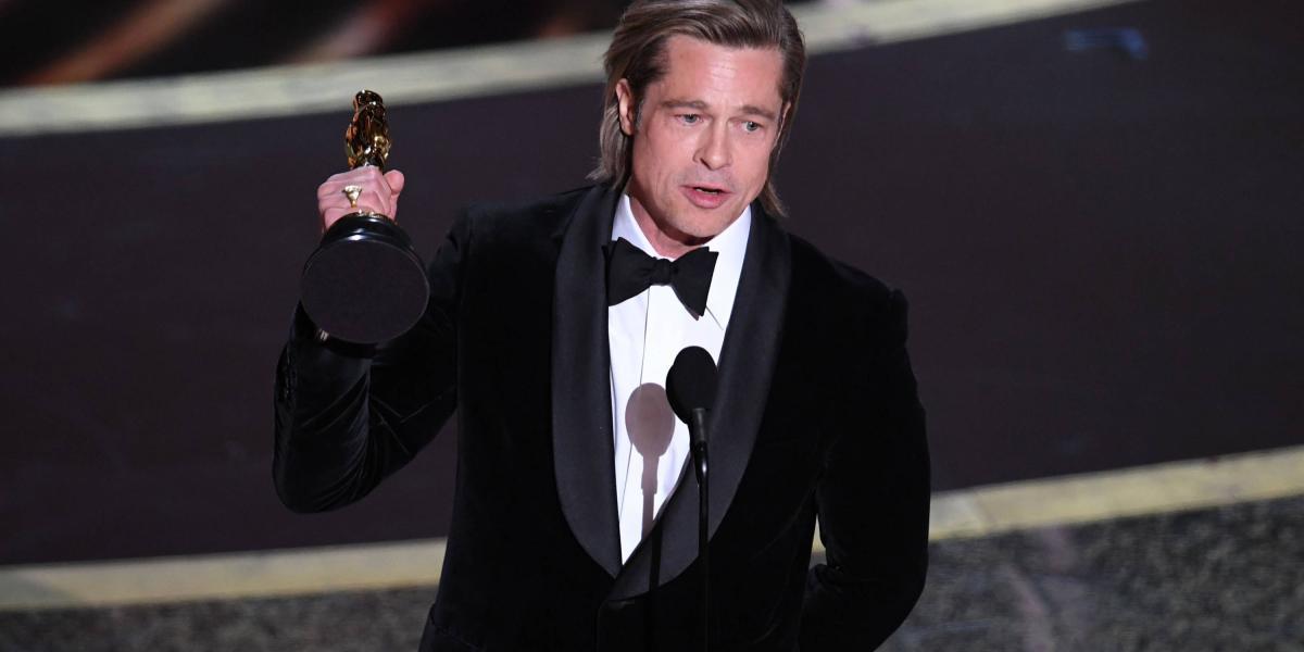 Brad Pitt en su discurso de aceptación al Óscar este domingo.