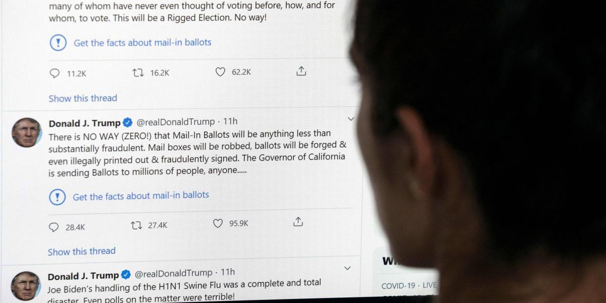 Los tuits de Trump afirmaron sin evidencia que la votación por correo conduciría al fraude electoral.