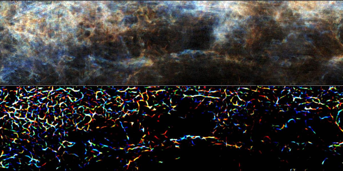 Imagen de la estructura de filamentos de hidrógeno descubierta en la Vía Láctea.