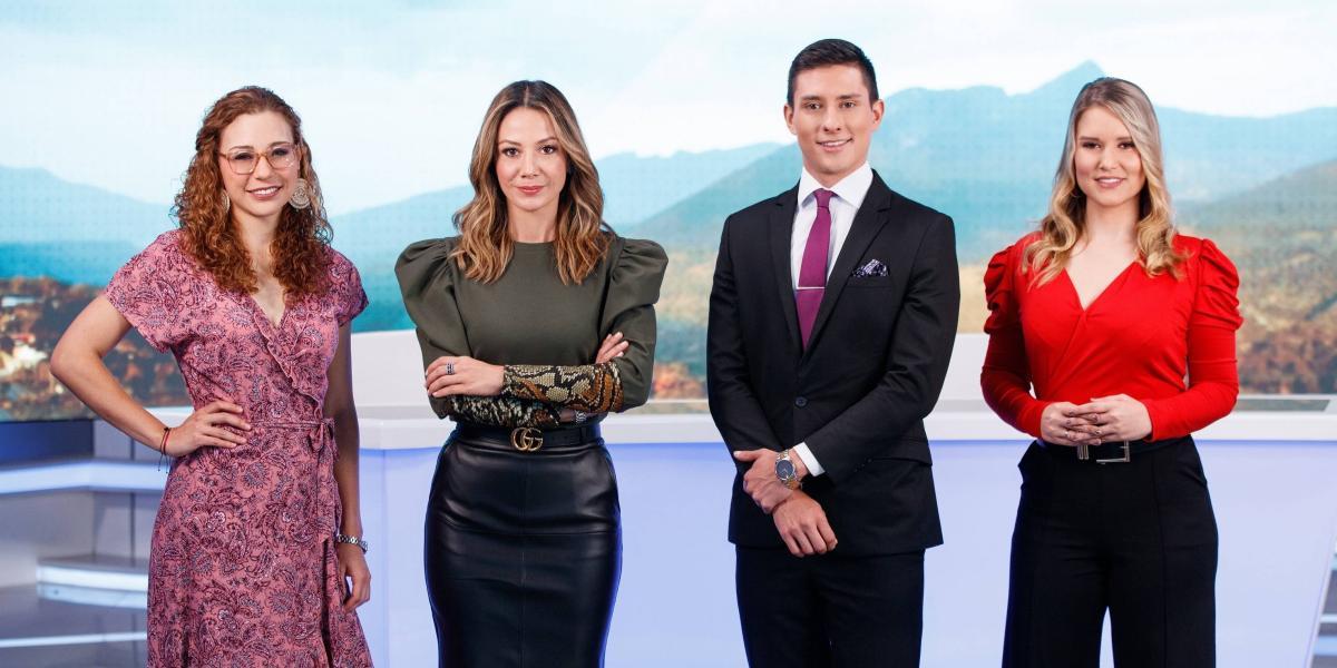 De izquierda a derecha, Laura Galindo, Patricia Pardo, Matheo Gelves y Vanessa Palacio, presentadores de la emisión de las 8 p. m. entre semana.