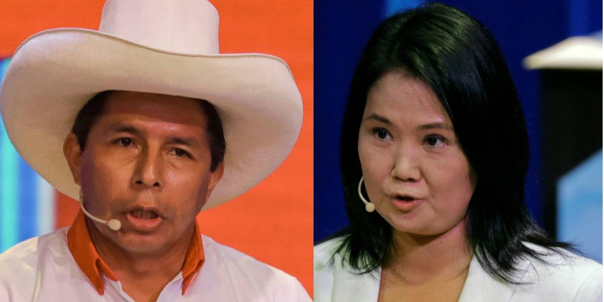 El candidato a la presidencia de Perú Pedro Castillo y la candidata de derecha Keiko Fujimori.