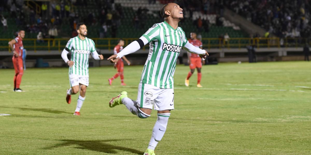 Jarlan Barrera anotó el primer gol de Nacional en el 0-3 a Patriotas, en Tunja.