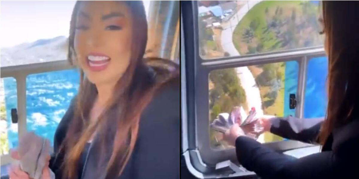 La 'influencer' apareció en video arrojando plata por la ventana de un helicóptero.