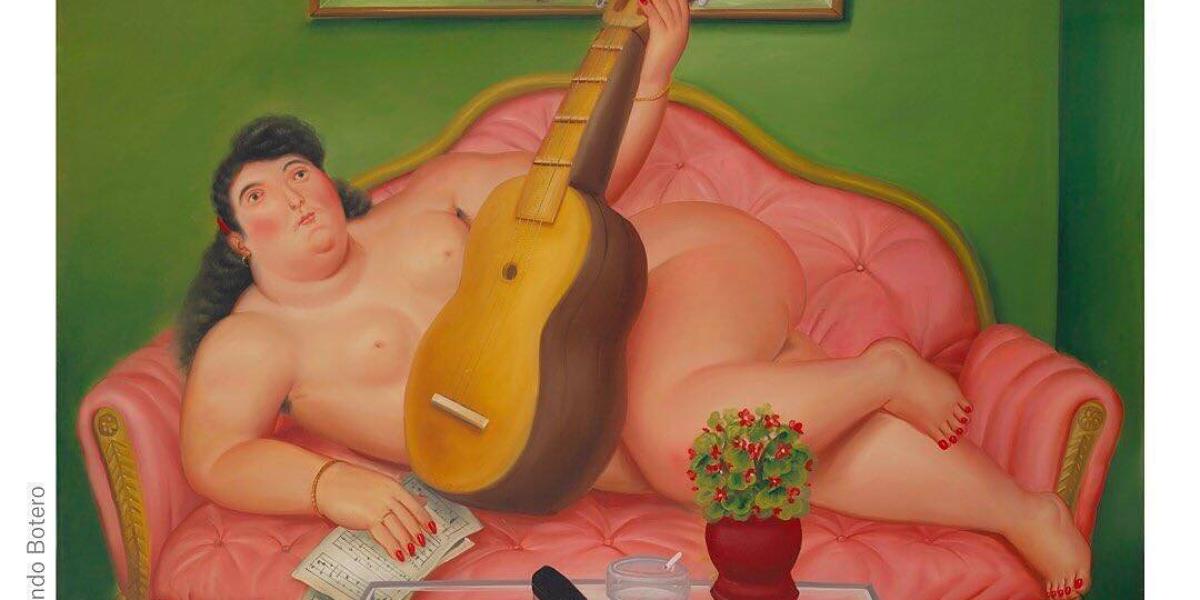 Mujer con guitarra, pintura de Fernando Botero.