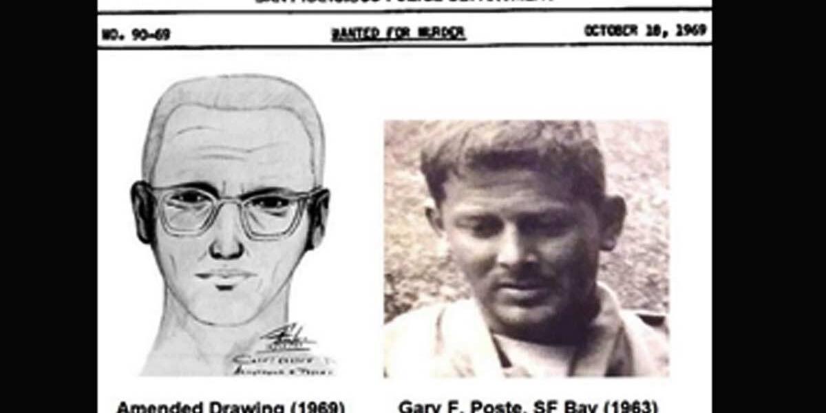 El retrato dibujado del “asesino del zodiaco” junto a la foto del sospechoso Gary F. Poste.