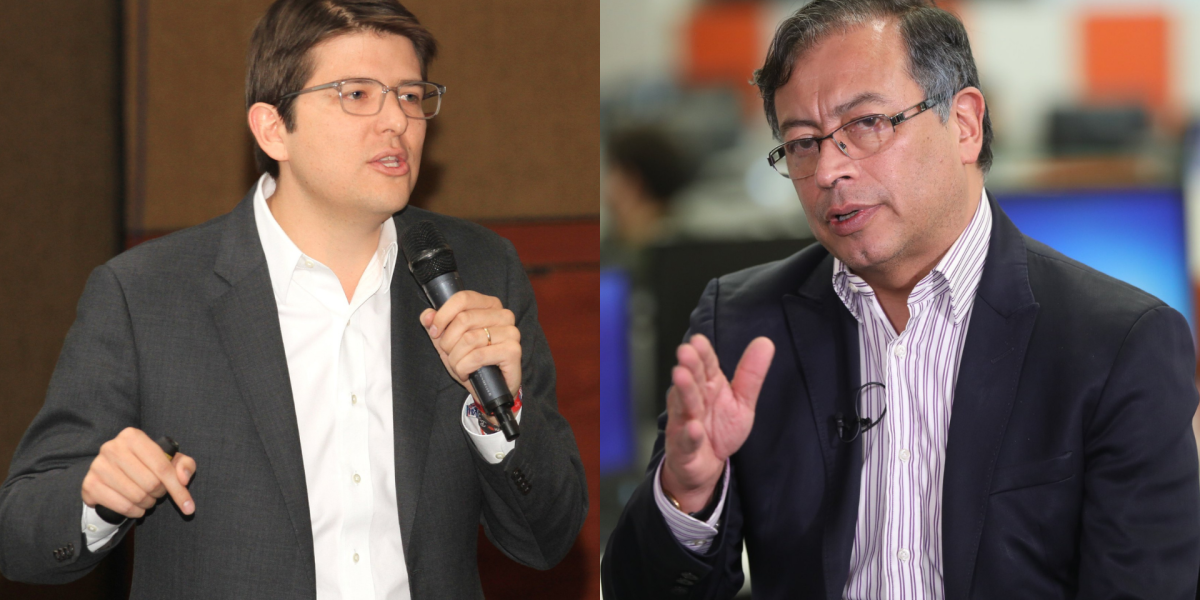 El candidato al Senado por el uribismo Miguel Uribe Turbay y el aspirante presidencial Gustavo Petro.