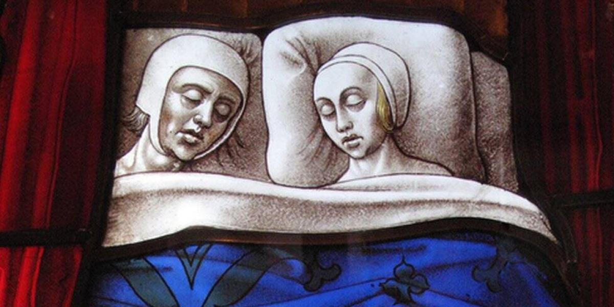 BBC Mundo: Vidriera medieval de una iglesia que muestra a una pareja del Medievo durmiendo