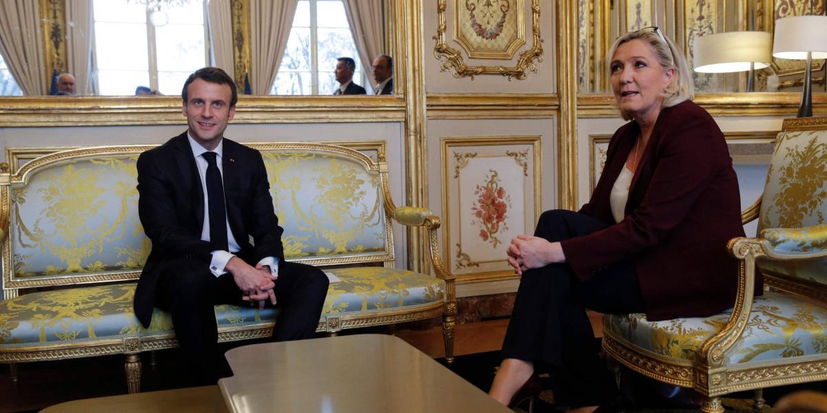 Marine Le Pen y Emmanuel Macron, los candidatos presidenciales de Francia.