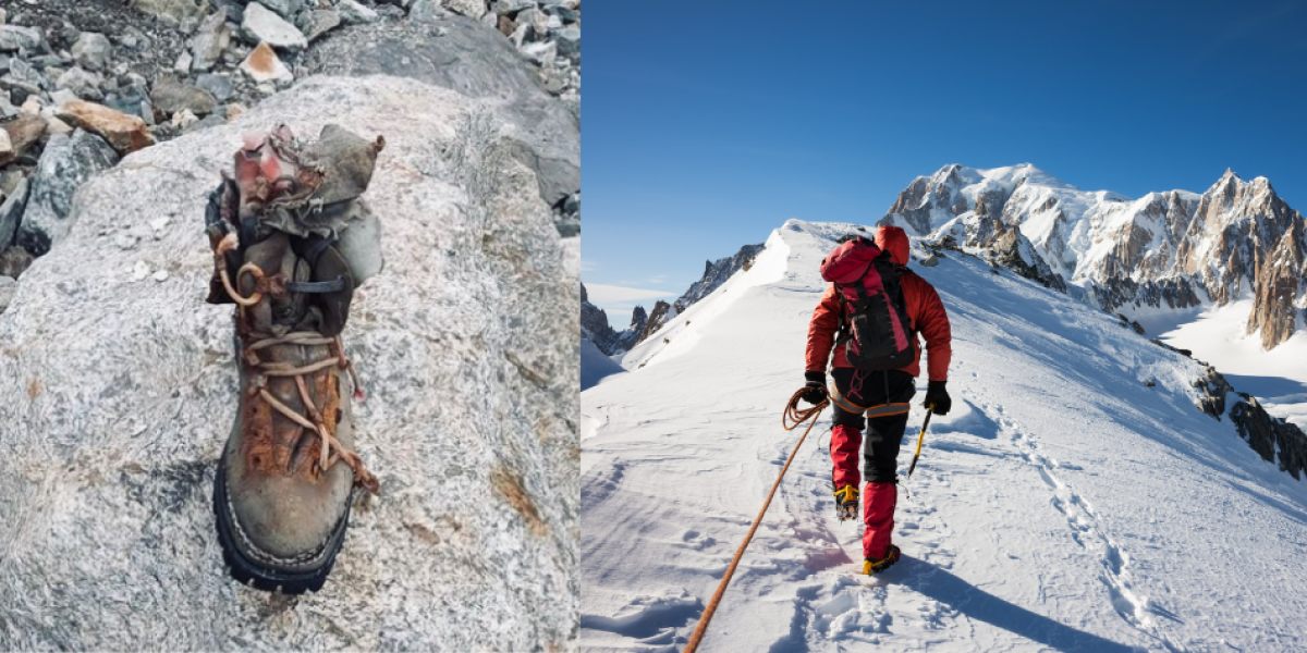La bota del alpinista Günther Messner encontrada en la montaña que falleció.