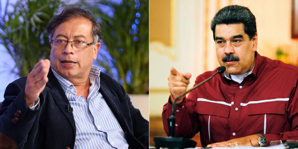 El presidente electo, Gustavo Petro, y Nicolás Maduro, jefe de estado de Venezuela.