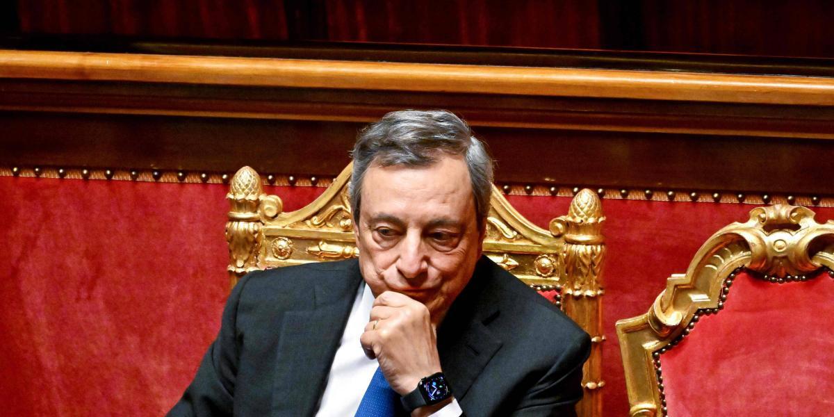 Mario Draghi durante la votación de la moción de confianza en el Parlamento.