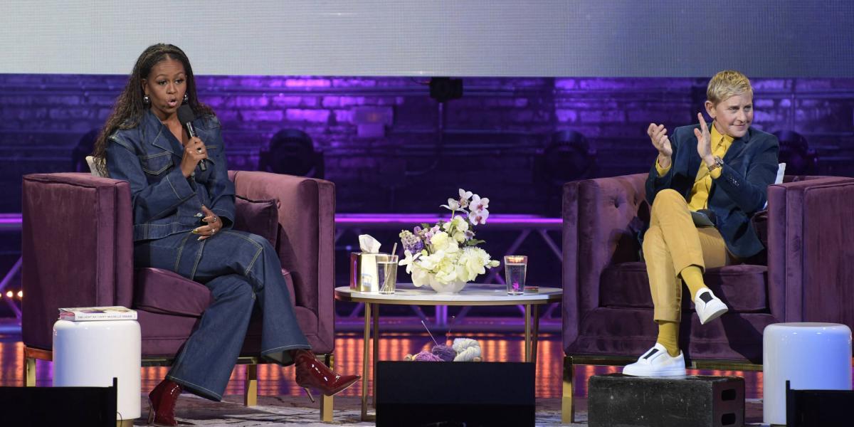 Michelle Obama con Ellen DeGeneres, en la presentación.