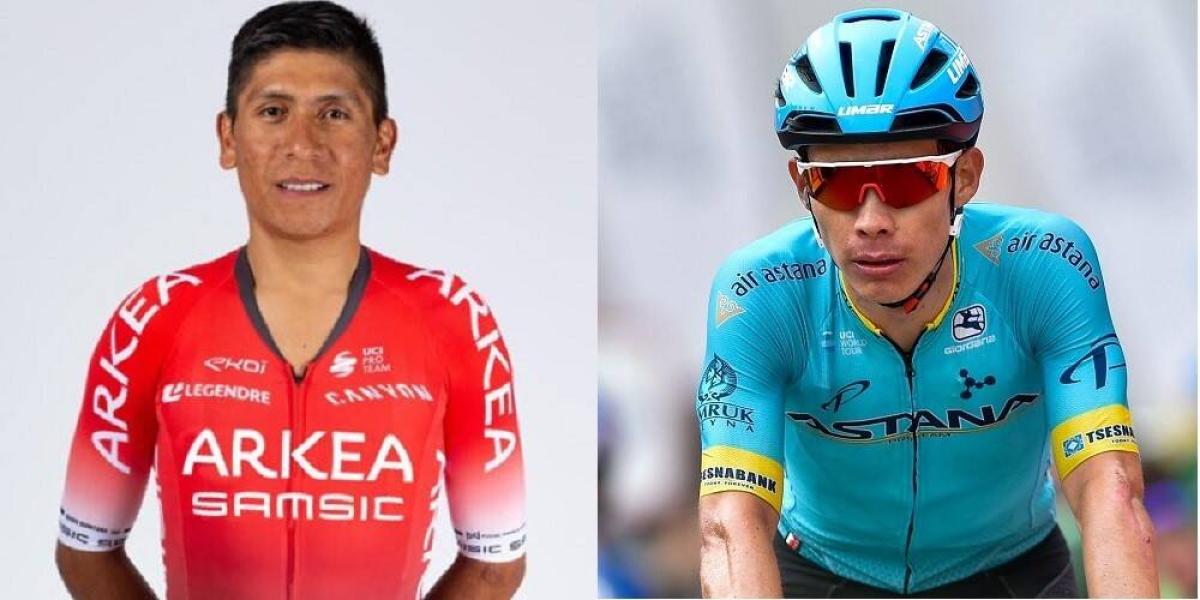 Nairo Quintana (izq.) y Miguel López, ciclistas colombianos.