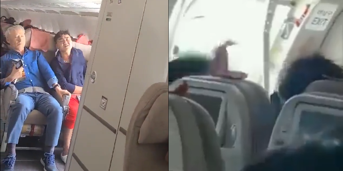 Capturas del video que muestra cuando el pasajero abre la puerta del avión en movimiento.