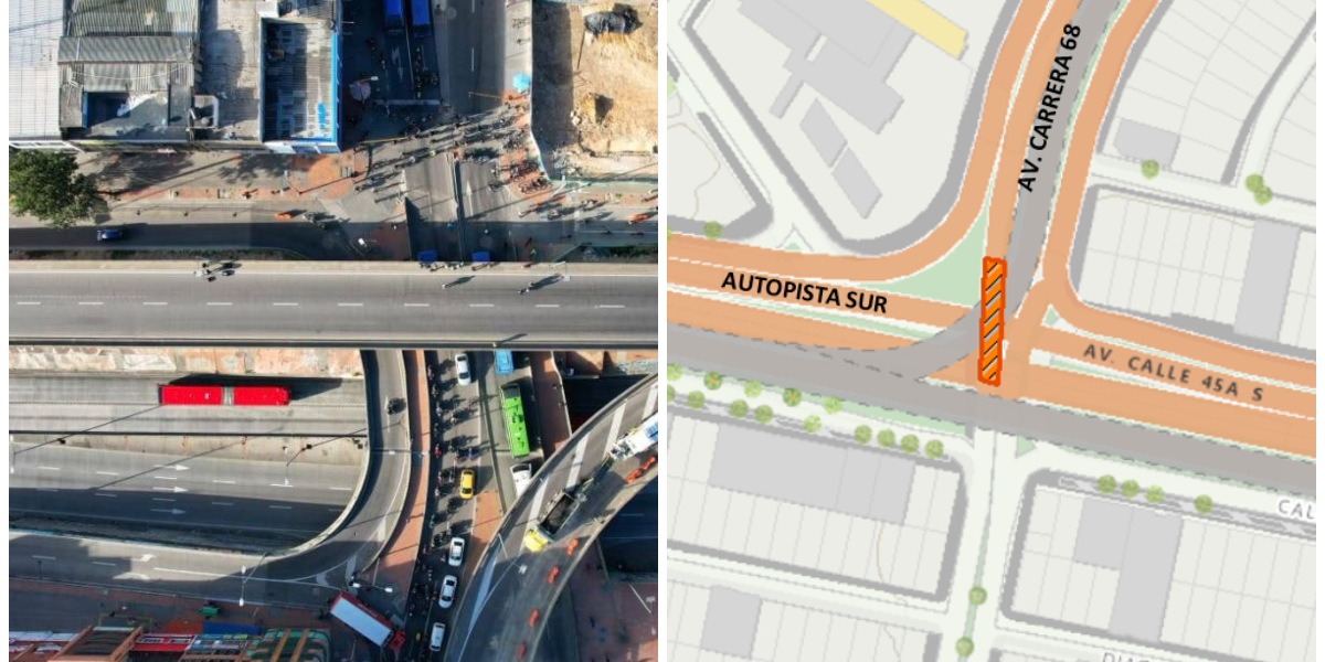 Bogotá: cierre de una calzada y el andén de la avenida 68 por la Autosur