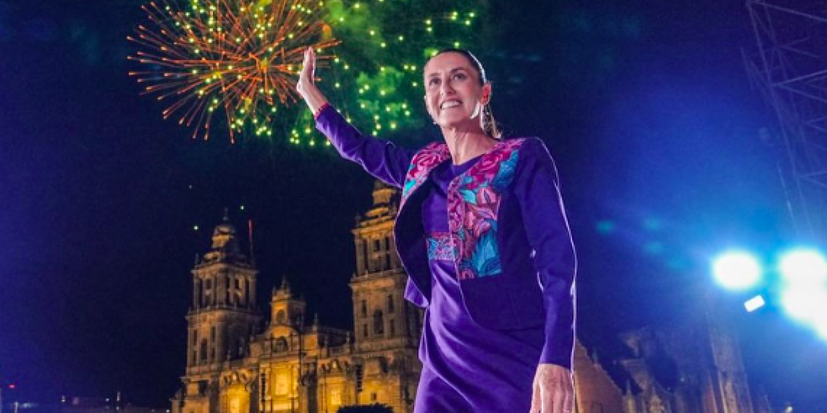 Claudia Sheinbaum durante su festejo en el ZÃ³calo de la Ciudad de MÃ©xico.