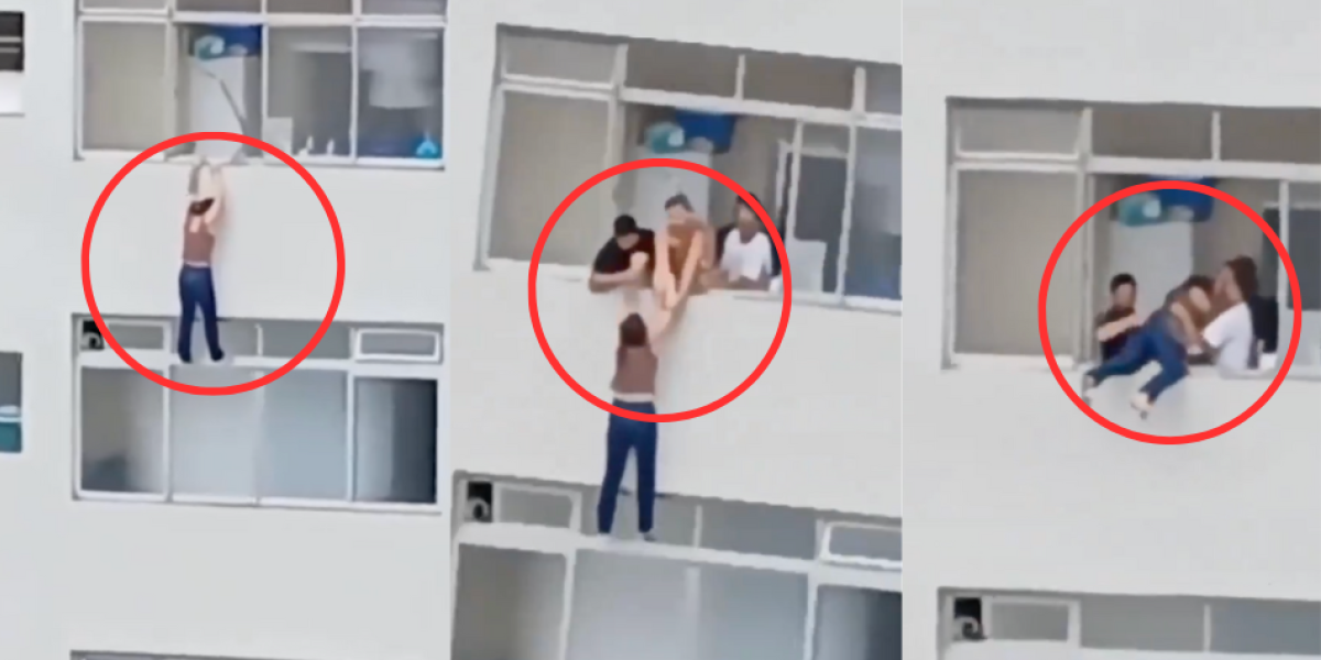 Impactante rescate: mujer queda colgando del piso 16 mientras limpiaba ventanas