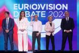 Brussels (Belgium), 23/05/2024.- (L-R) Candidates Sandro Gozi, Terry Reintke, Walter Baier, Ursula von der Leyen and Nicolas Schmit pose ahead of the Eurovision Debate 2024 for the presidency of the European Commission, taking place in European Parliament hemicycle in Brussels, Belgium, 23 May 2024. The lead candidates for the presidency of the European Commission: Ursula von der Leyen candidate for European People'Äôs Party, Walter Baier for European Left party, Nicolas Schmit of Party of European Socialists, Sandro Gozi of European Democratic Party/Renew and Terry Reintke of European Greens take part in a final debate in Brussels ahead of the European election scheduled for 6-9 of June 2024. (Bélgica, Bruselas) EFE/EPA/OLIVIER HOSLET