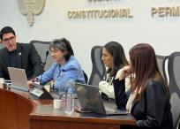 Sesión de la Comisión de Derechos Humanos de la Cámara en la que asistieron las 3 candidatas a Defensora del Pueblo. De izquierda a derecha: el representante a la Cámara Duvalier Sánchez, Dora Lucy Arias, Jomary Ortegón e Iris Marín.